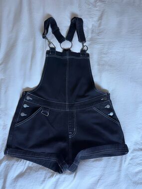 HT DENIM Black Short Denim Overalls